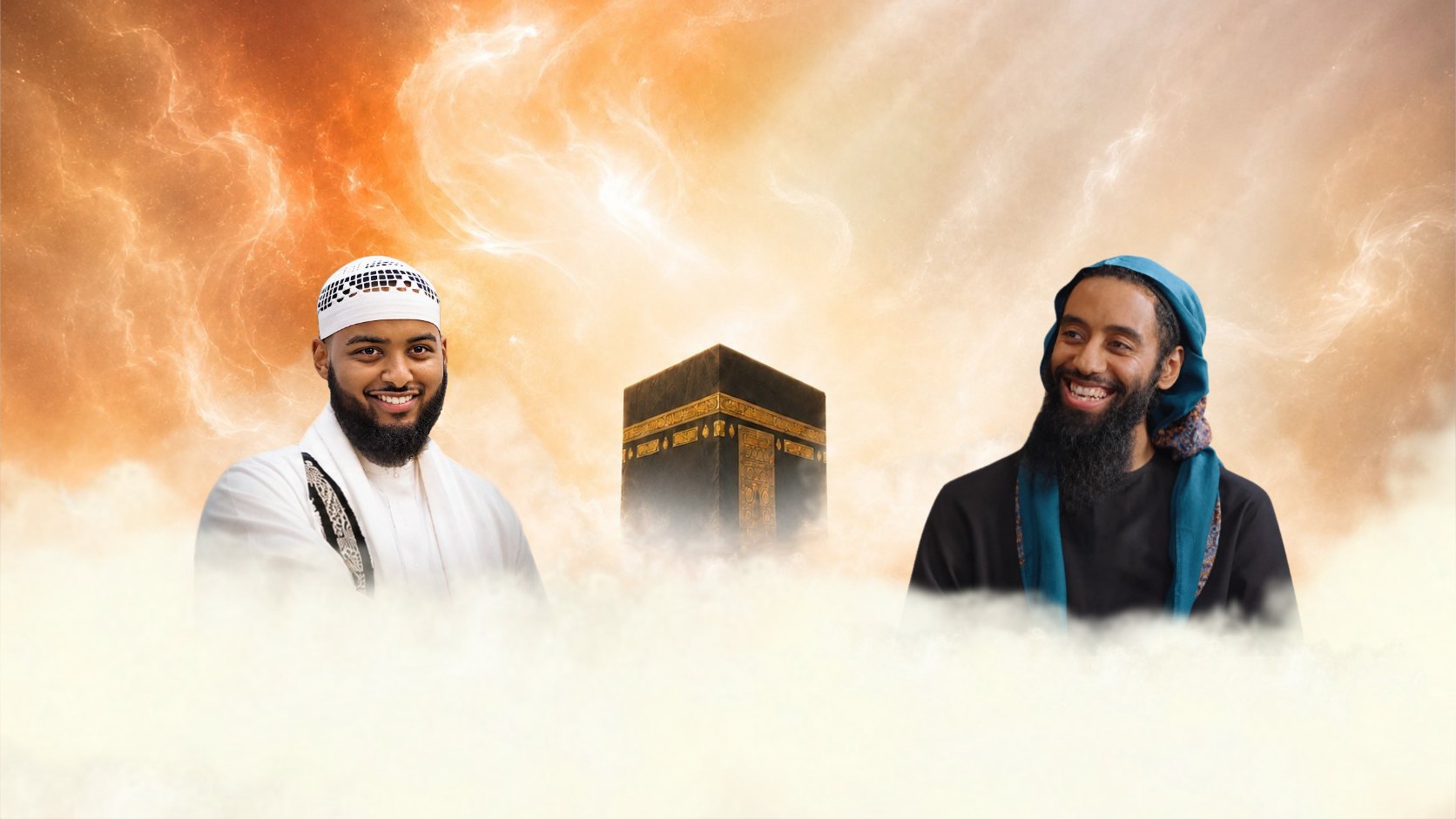 Ustadh Abdulahad Dayib and Ustadh Abu Taymiyyah, either side of the Kaaba